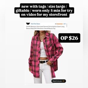 new with tags. Pink Plaid Button Down Shirt